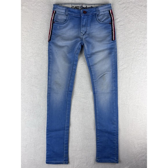 GAT Industry Jeans Blue Skinny Jeans with Patriotic Stripes Size 40 (28" Waist)‎ - Picture 1 of 16
